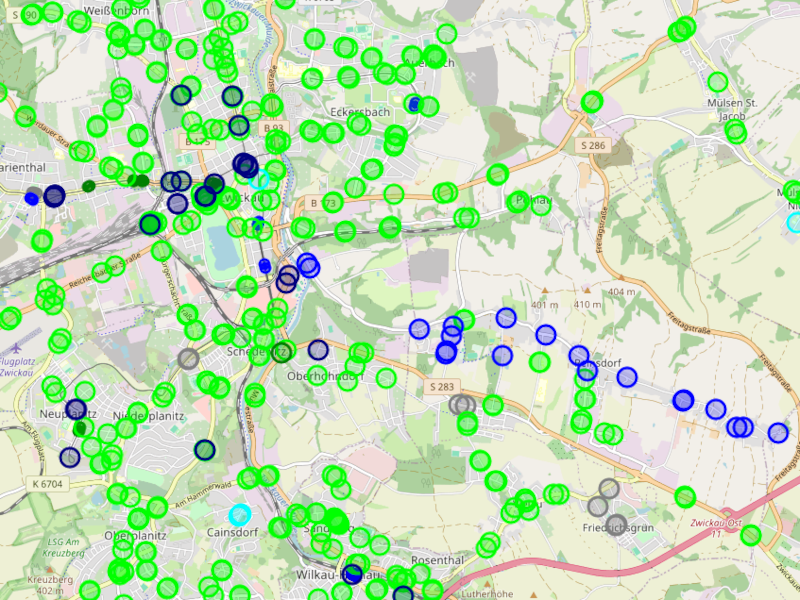 Abbildung: Karte Bushaltstellen Zwickau, OpenStreetMaps