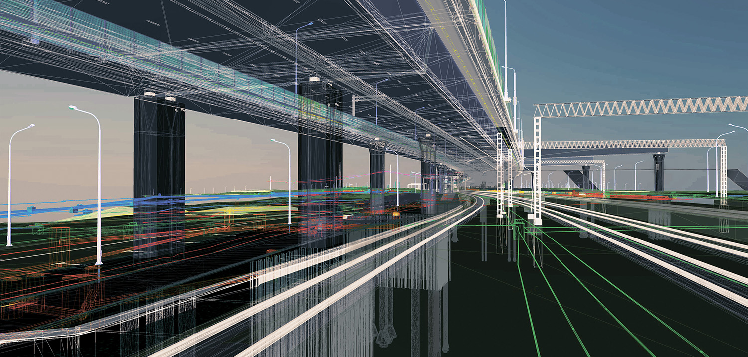 The BIM model of the object of transport infrastructure of wireframe view 